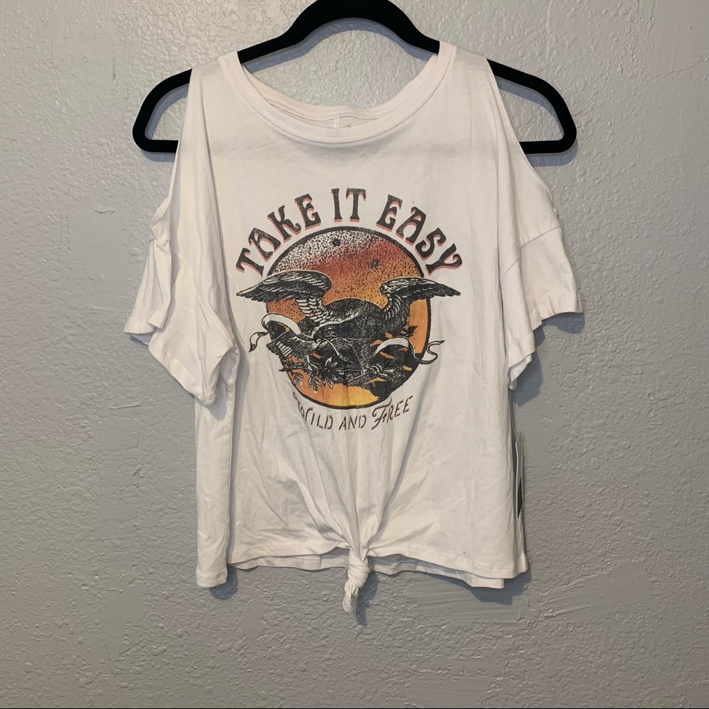 I.O.C by Icons, Cold Shoulder Tie Front Tshirt